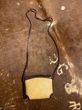 VTG Elliot Lucca Indonesia Rattan Zip Top Crossbody Bag Leather Strap